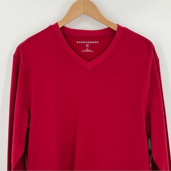 Saddlebred red 100% soft sueded cotton V neck long sleeve tee shirt men's M NEW - Picture 2 of 9